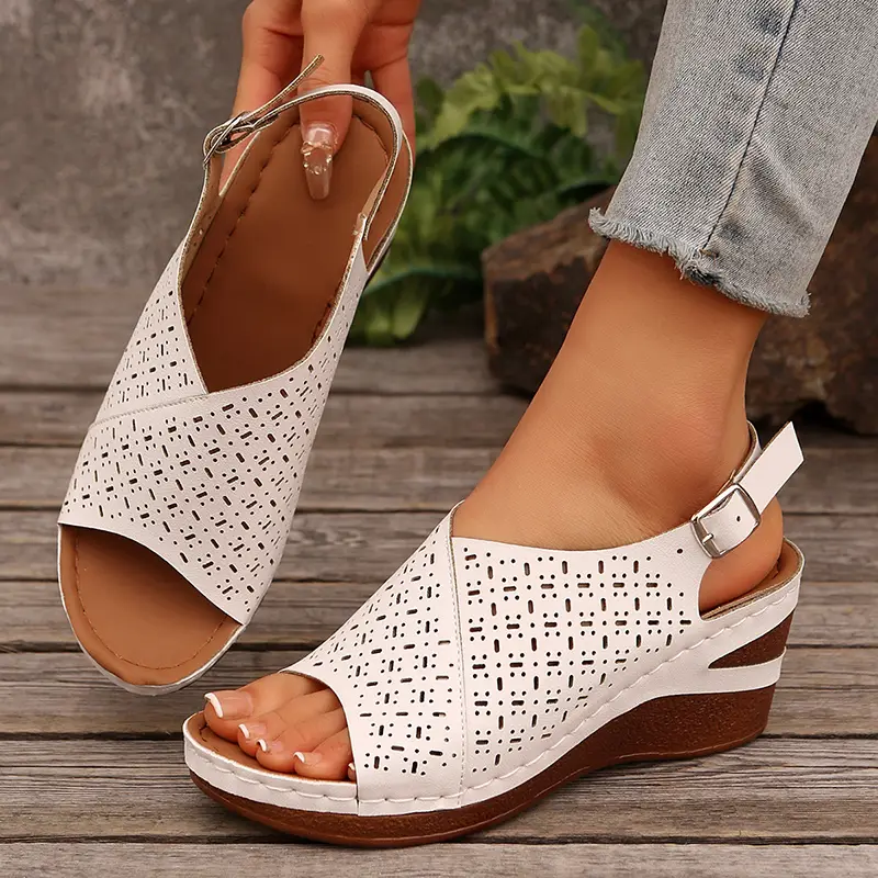 Hollow Out Wedge Sandals for Women Summer Chunky Roman Vintage High Heel Sandals