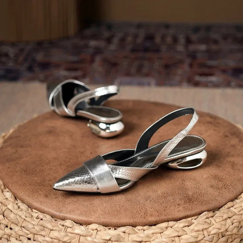Sandals Women's Fashion Shoes Closed Toe Summer Dress Pointed Low Heel Slip-On Female Footwear