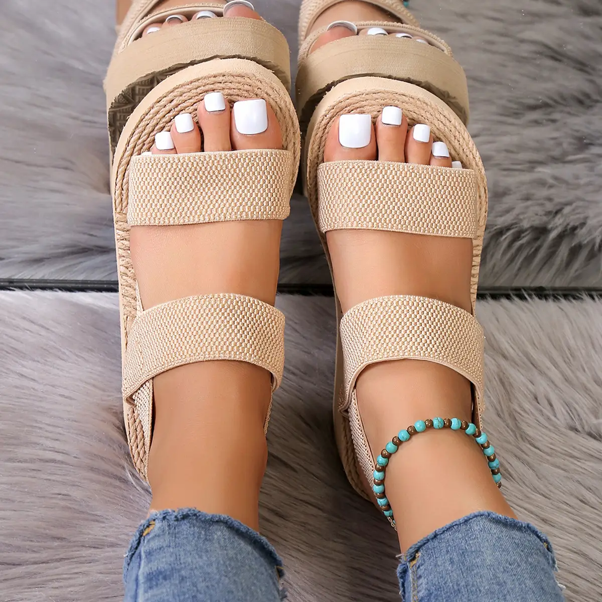 Women Slingback Wedge Sandals Outdoor Summer Lightweight Solid Color Thick Sole Slides Female Roman Slippers