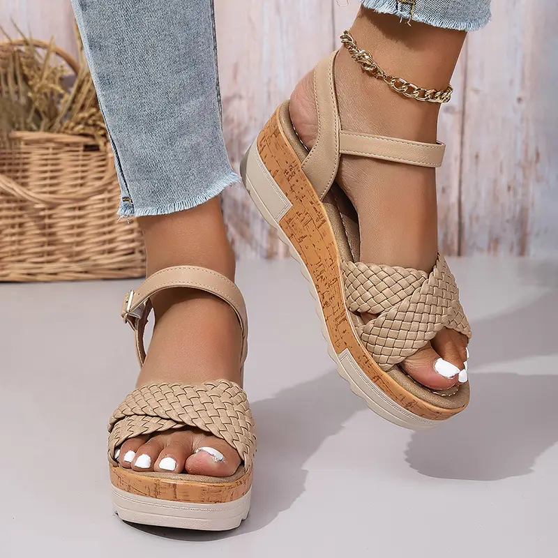 Women's Braided Platform Sandals Summer Chunky Wedge Gladiator Ankle Strap Vacation Casual Beach Sandals