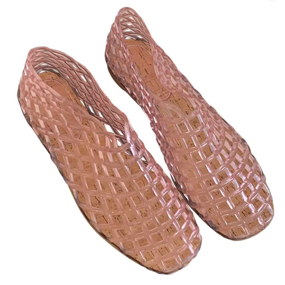 Women Jelly Flats Mesh Ballet Shoes Square Toe Fashion Slip-On Flat Sandals Lightweight Casual Summer Beach Footwear