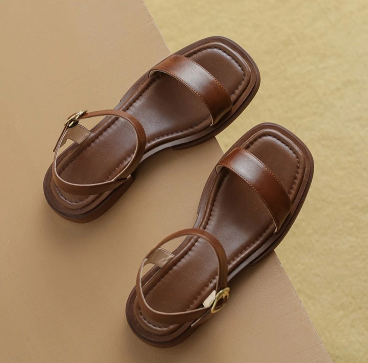 Summer Women Sandals Low Heel Genuine Leather Basic Office Ladies Outdoor Casual Minimalist Footwear