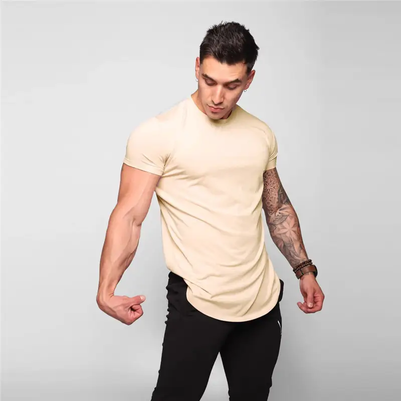 New Men T-Shirt Quick-Dry Short Sleeves Running T-Shirt Male Fitness Training Sports T-Shirt Summer Solid Color Crew Neck Tops