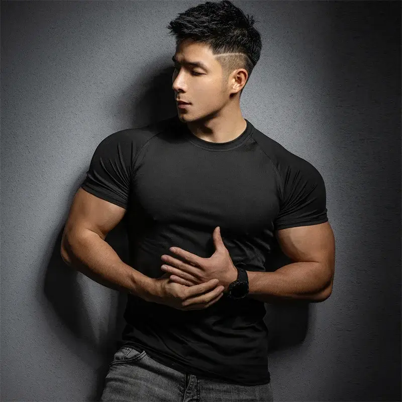 New Running Men's T-Shirt Sports Leisure Gym Exercise Training T-Shirt Elastic Quick Drying Short Sleeve T-Shirt Men Tops