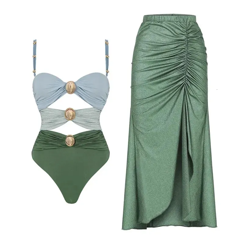 Women's One-Piece Swimsuit Maxi Beachwear Including Bikini Set and Sarong Cover-Up for Swimming