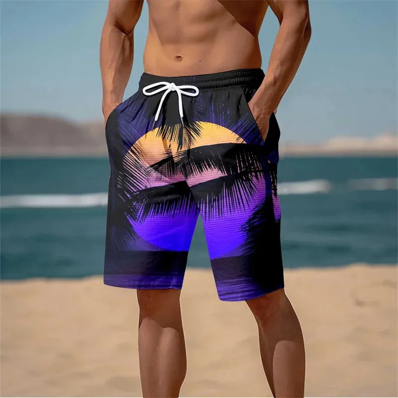 Men's Summer Beach Shorts 3D Coconut Tree Print Board Shorts Ideal for Swimming