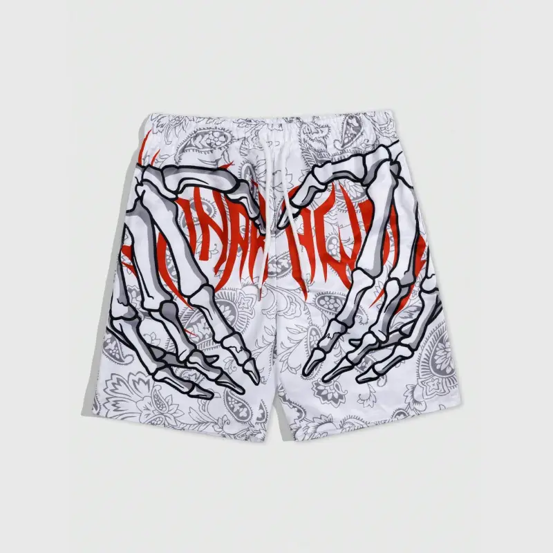 Men's 3D Printed Beach Shorts Trendy Skeleton Hand Graphic Loose Fit Summer Swim Trunks
