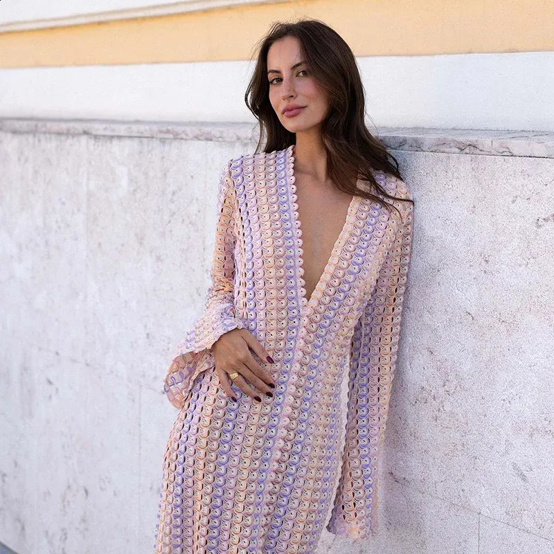 Women's Sexy Colorful Stripe Crochet Knitted Dress...