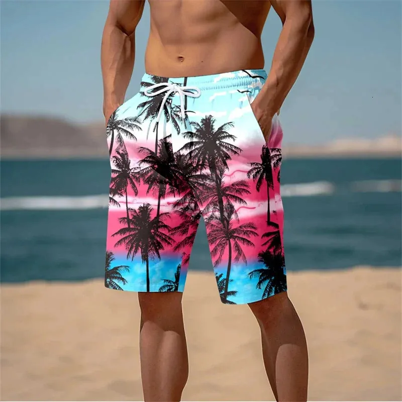 Summer 3D Coconut Tree Print Beach Shorts for Men Swim Trunks Boardshorts