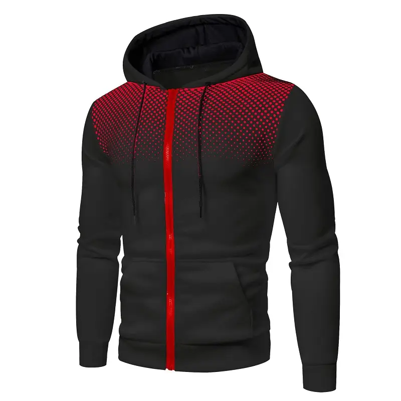 Men's Hoodie Zipper Pocket Polka Pot Print Hoodie Sweatshirt Sport Outdoor Casual Running Hoodie Slim Fit Sweatshirt