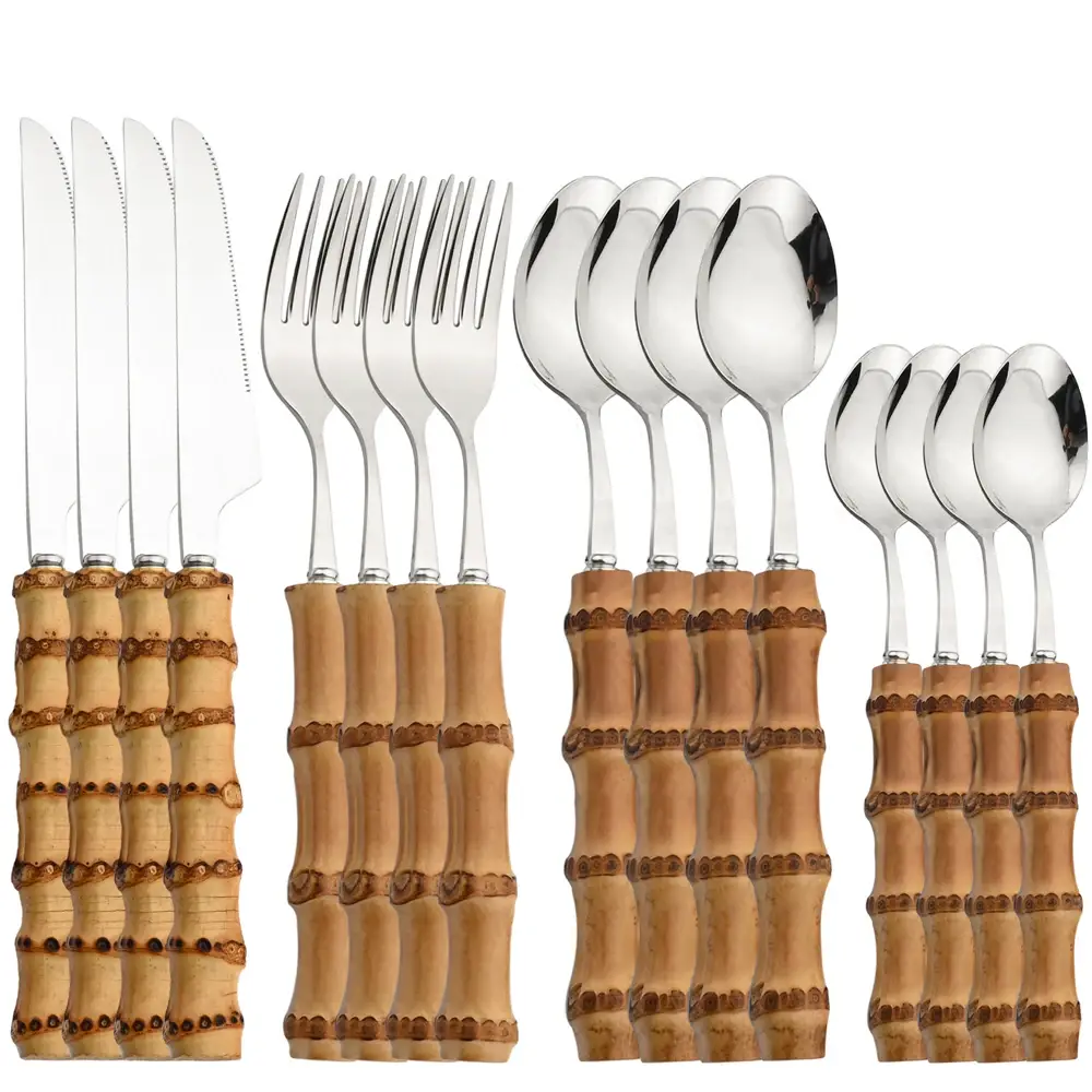Natural Bamboo Handle Cutlery Stainless Steel ...