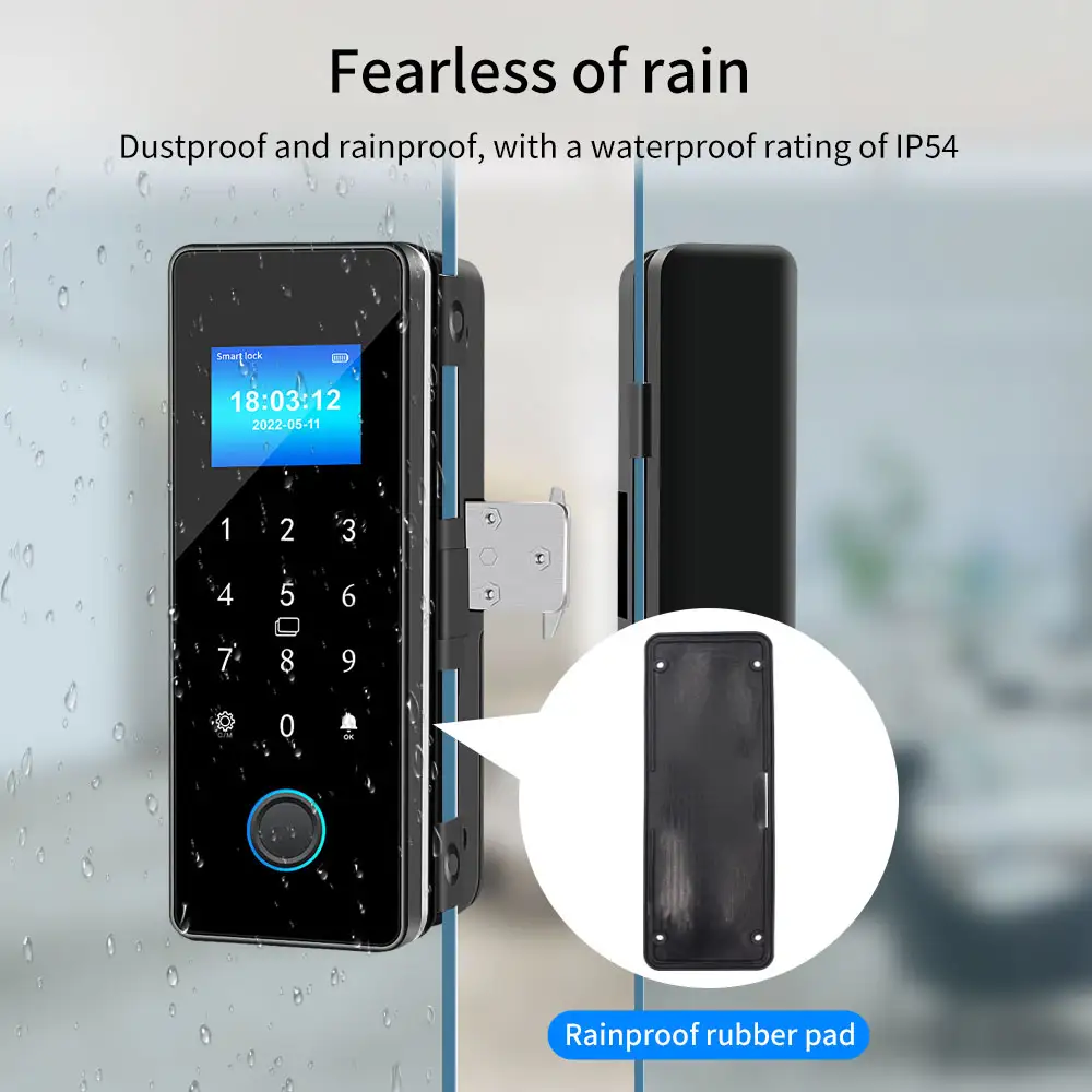 Fingerprint Smart Door Lock for Glass Wooden Metal Doors Tuya App IP65 Waterproof Outdoor Use