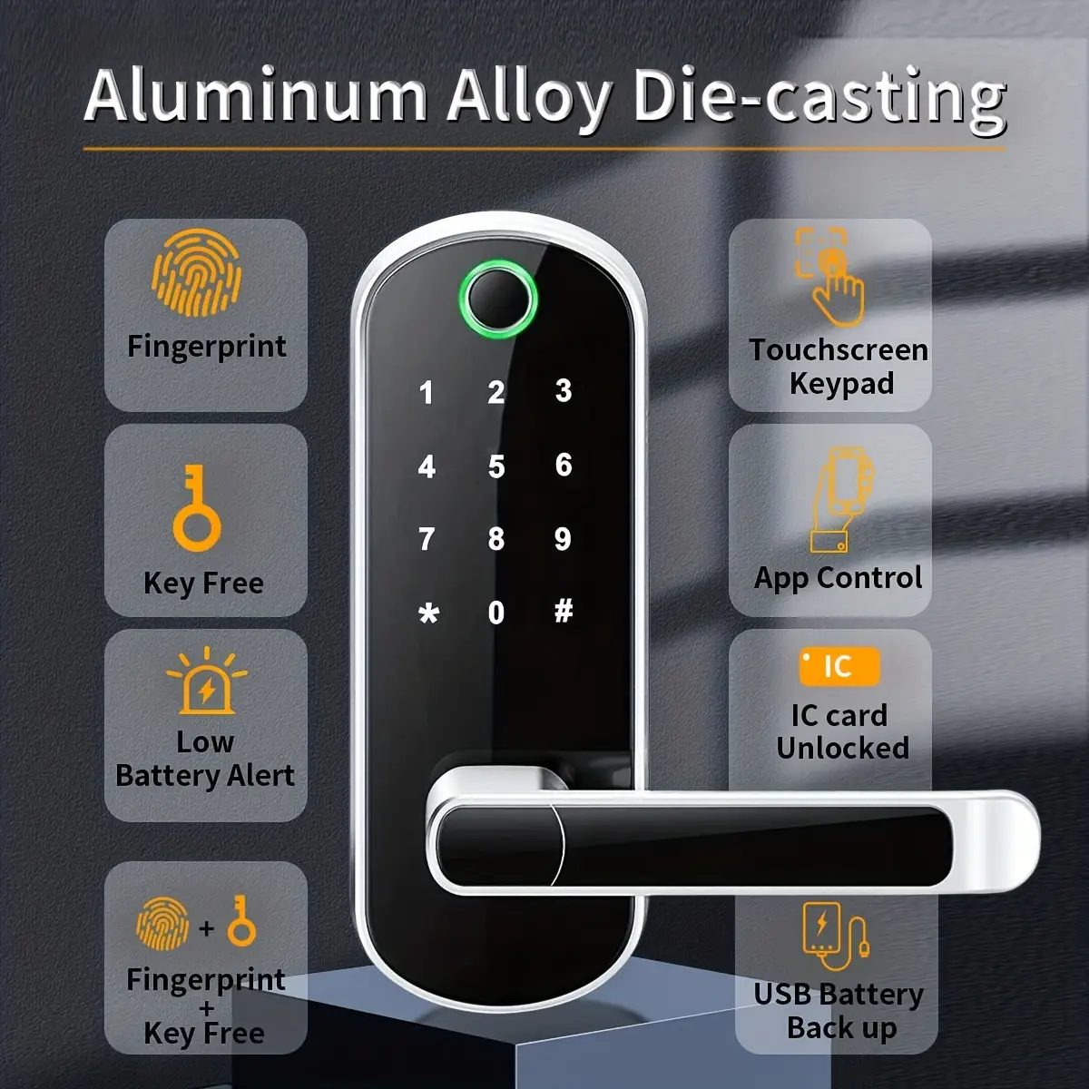 Smart Fingerprint Door Lock WiFi App Remote Control Keyless Touchscreen NFC IP67 Waterproof with 2 IC Cards