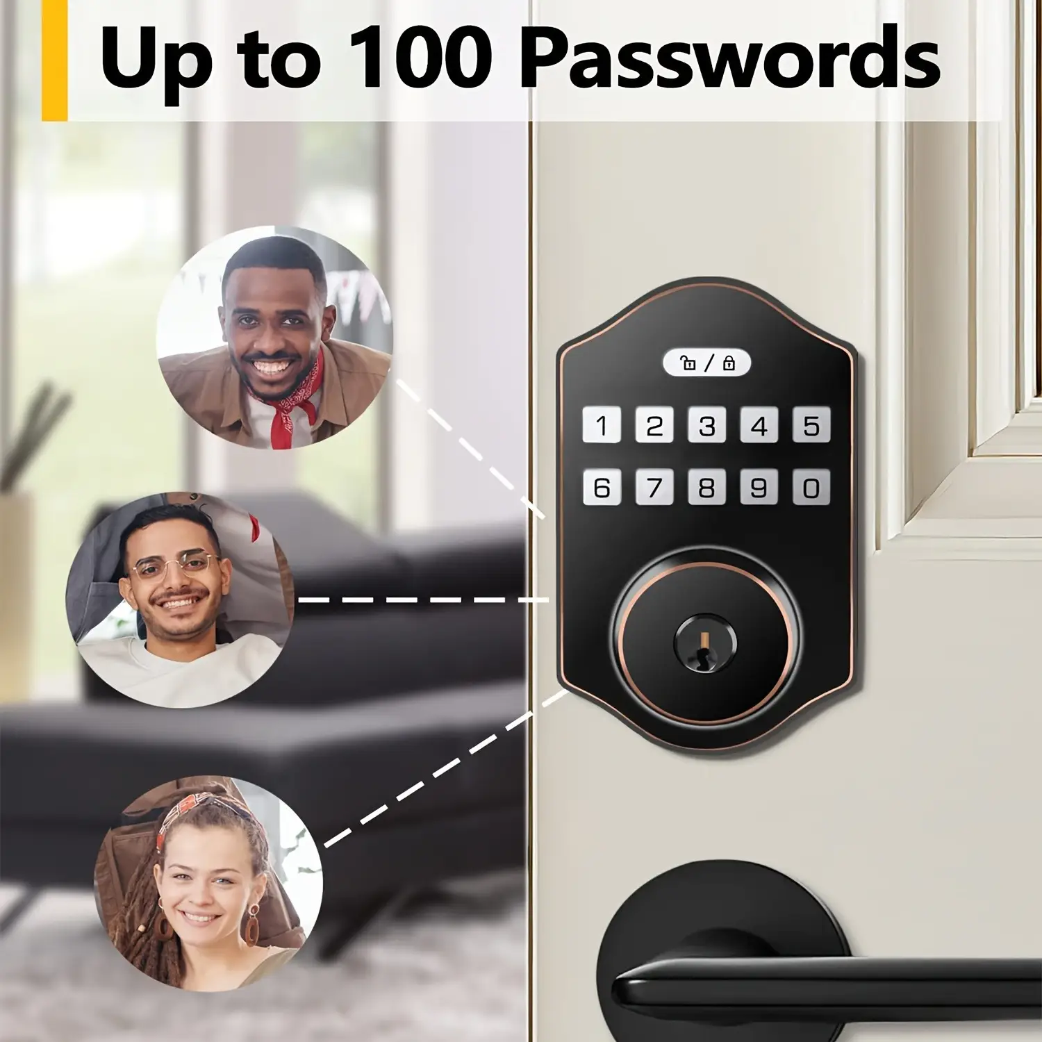 Smart Front Door Lock Bolt Type Keyless Entry Digital Keypad Lock Password or Key Unlock for Home Security
