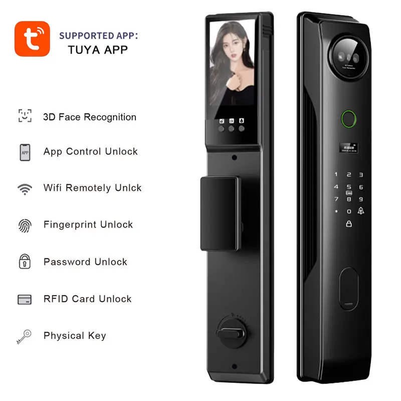 3D Facial Recognition WiFi App Fingerprint Card Password Portable Visual Doorbell Camera Electronic Door Lock