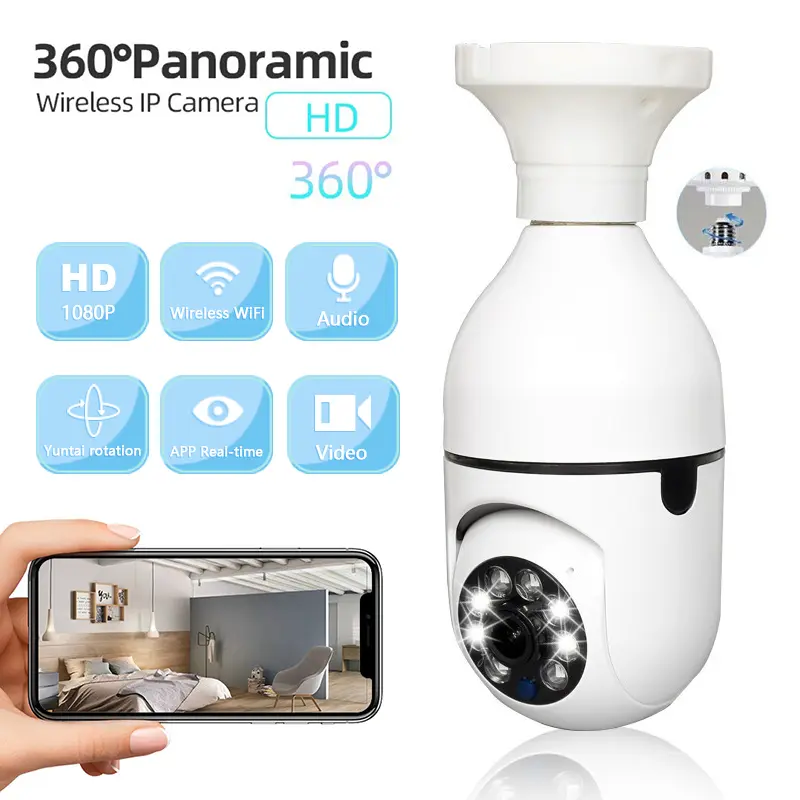 1080P 360° WiFi Light Bulb Camera  Night Vision Security IP Cam for Indoor & Outdoor Anti-Theft Monitoring