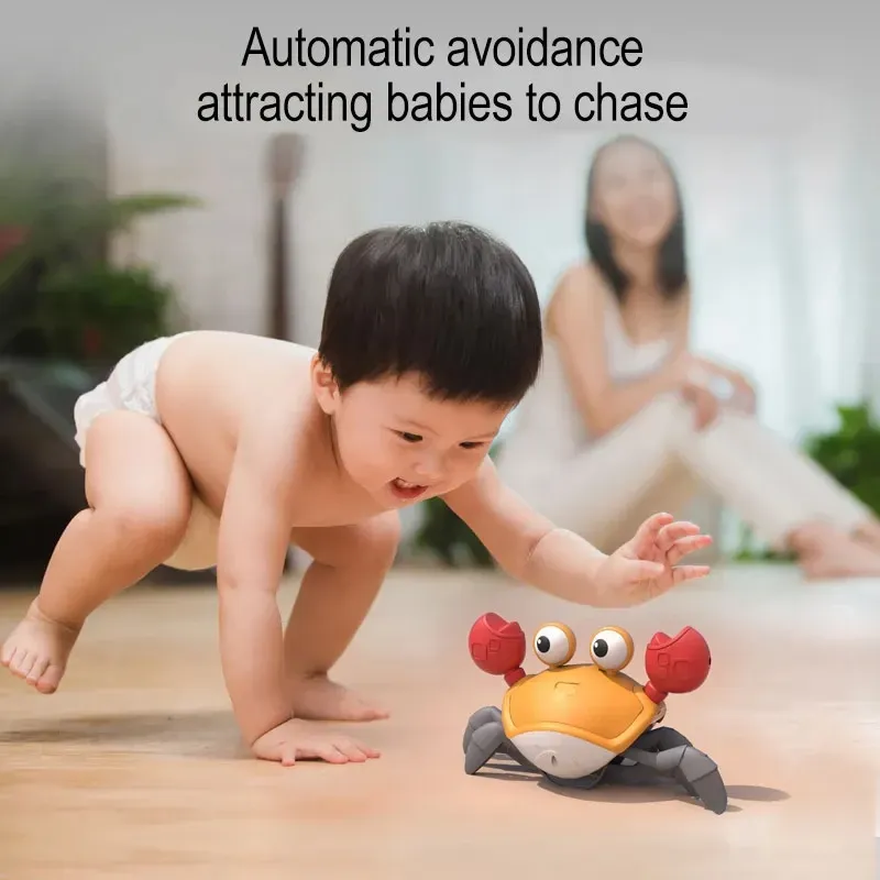 Dancing Crab Toy For Crawling Babies Interactive Escape Crab Walks Dances With Music Obstacle Avoidance Function