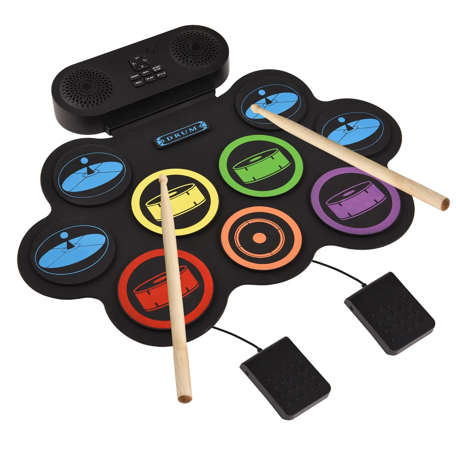9 Pads Electronic Drum Set Hand Roll Drum Set Supp...