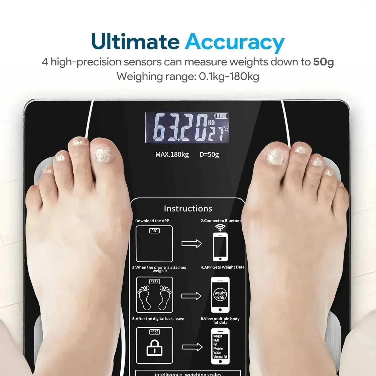 Bluetooth Body Fat Scale Rechargeable Version Intelligent Digital Scale for Bathroom Weight and Body Value Detection