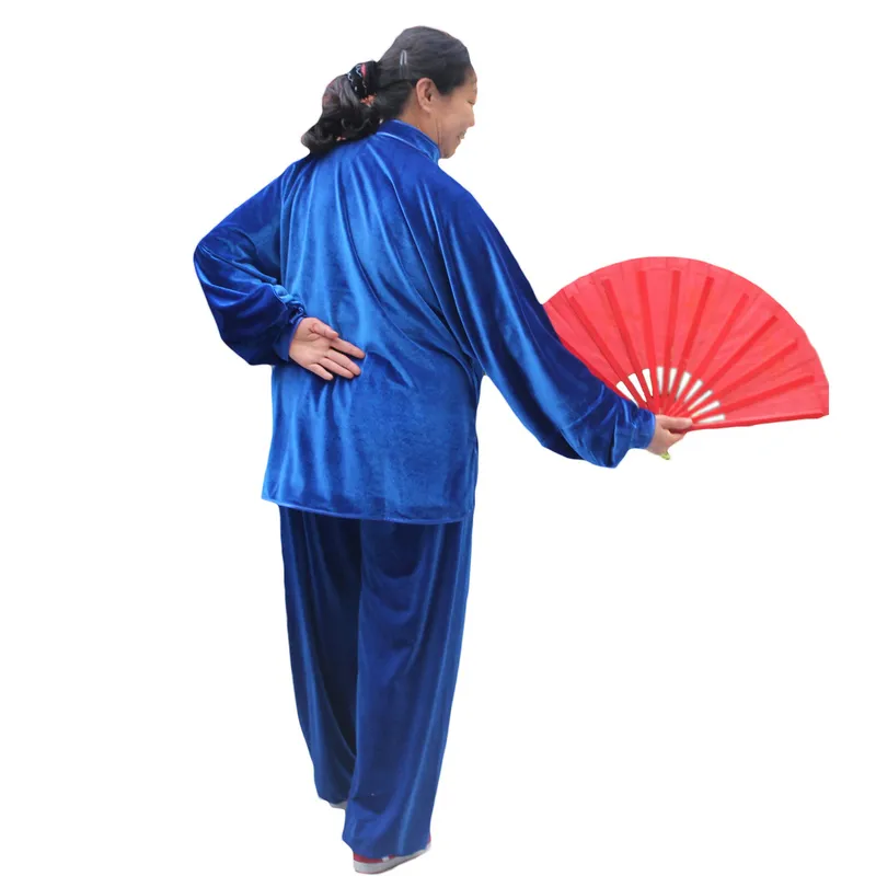 Tai Chi Suit Women's Gold Velvet Thickened Morning Exercise Clothes Velvet Embroidery Martial Arts Practice Kungfu
