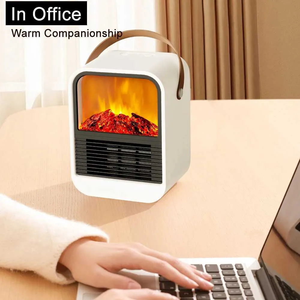 Electric Fireplace Space Heater Portable 1000W PTC Heating Fan Smokeless Low Energy Foot Warmer Household Heater