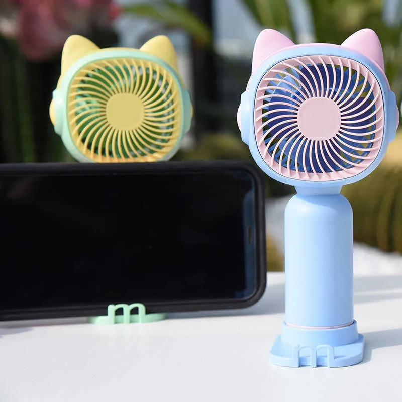 Cute USB Portable Fan Handheld Cartoon Fan with Charging Function & Phone Holder