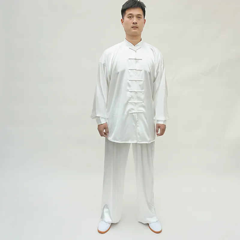 Men Satin Silk Tai Chi Suit Stand Collar Kung Fu Wushu Martial Arts Uniform Pants Performance