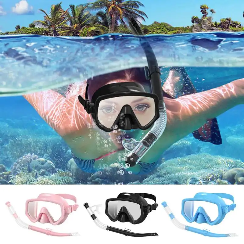 Panoramic View Scuba Mask with Nose Tube Silicone Underwater Face Cover Anti-Fog