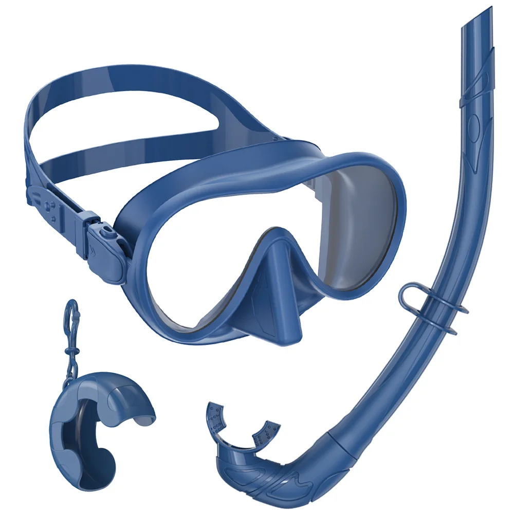 HD Panoramic Frameless Snorkeling Mask Set with Pocket Ultra-Wide View Tempered Glass Wet Snorkel for Adults