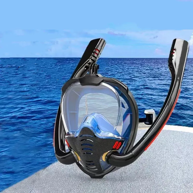 Full-Face Dry Snorkeling Mask with Dual Respirator Underwater Diving Set for Adults