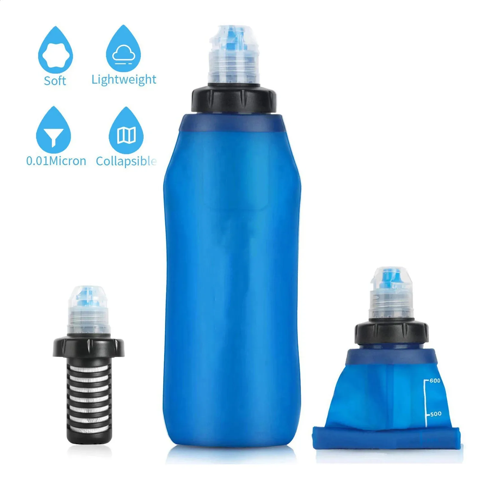 Outdoor Water Filter Bottle With Filter Straw Soft TPU Foldable Water Bag For Camping And Hiking
