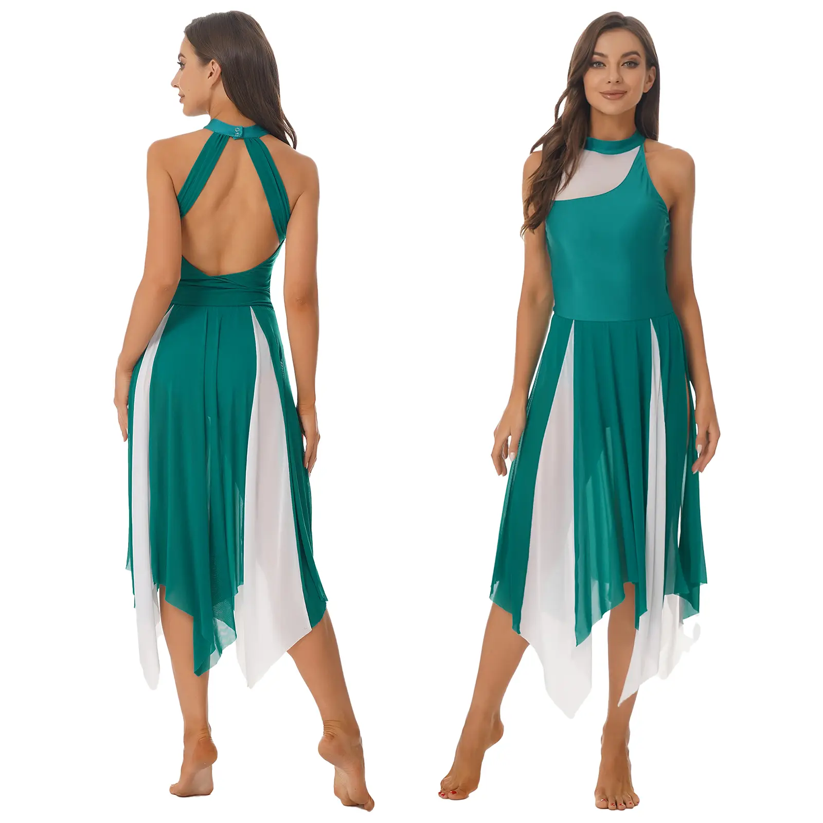 Backless Women's Leotard – Sleeveless Mesh Turtl...