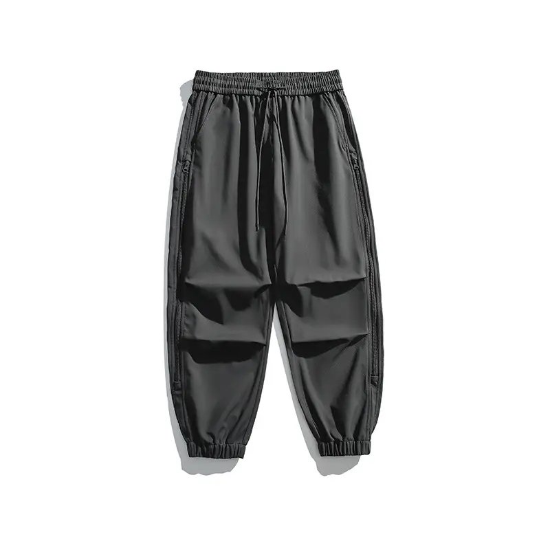 Men's Outdoor Drawstring Pants Breathable Casual Travel Work Pocket Hiking Nine-Point Trousers
