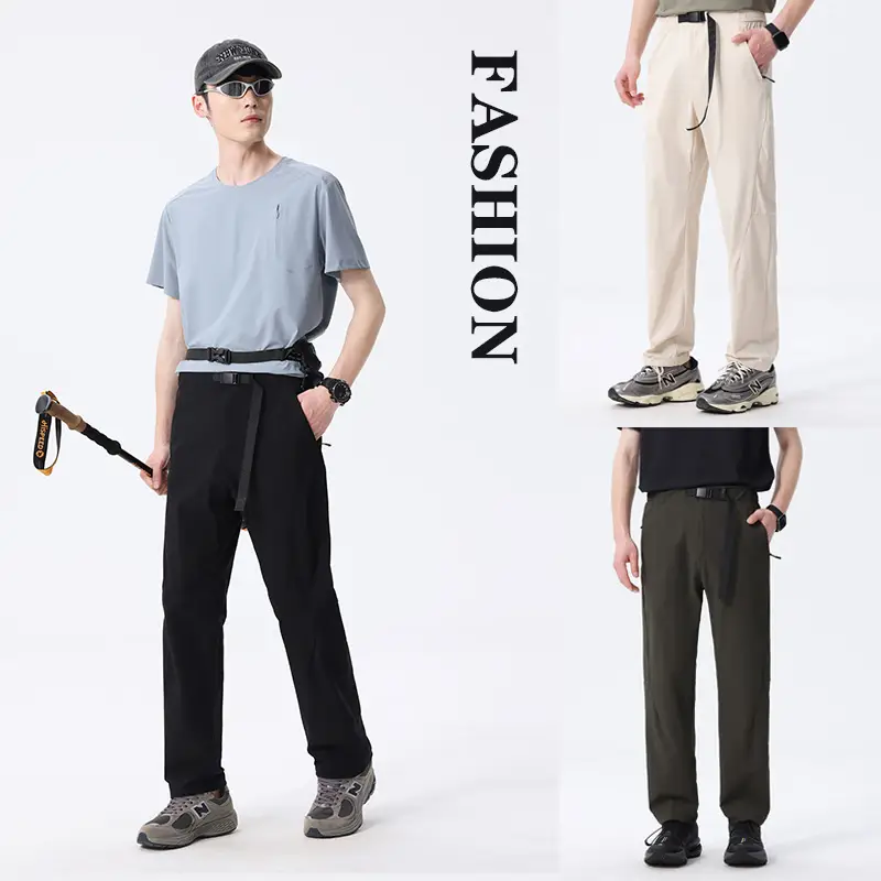 Men Casual Multi-Functional Soft Shell Pants Breathable Ice Silk Outdoor Hiking Trousers