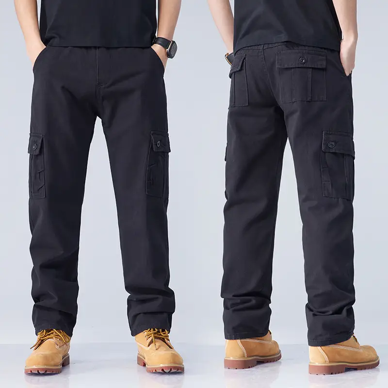 Men's Cotton Multi-Pocket Work Pants Loose Straight Casual Military Security Durable Trousers