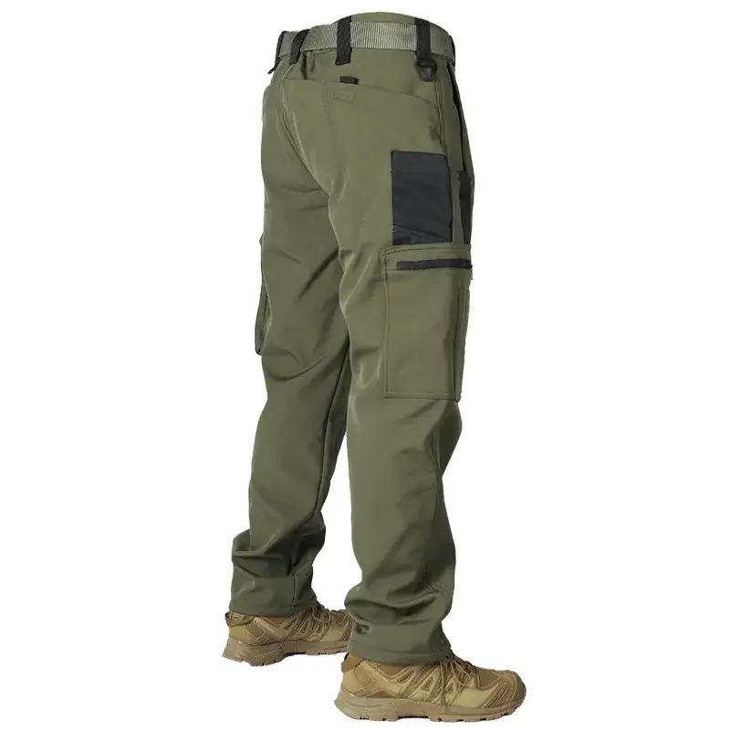 Men's Tactical Cargo Pants Autumn Winter Softshell Waterproof Fleece Outdoor Hiking Work Trousers
