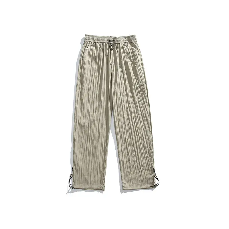 Ice Silk Lightweight Hiking Pleated Casual Pants Drawstring Waist Breathable Quick Dry Men