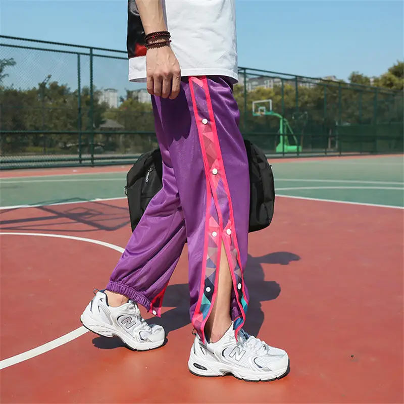 Men Sport Hiking Sweatpants Basketball Soccer Hip Hop Button Trousers