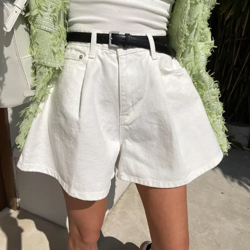 Summer washed high waist A-line denim shorts women...