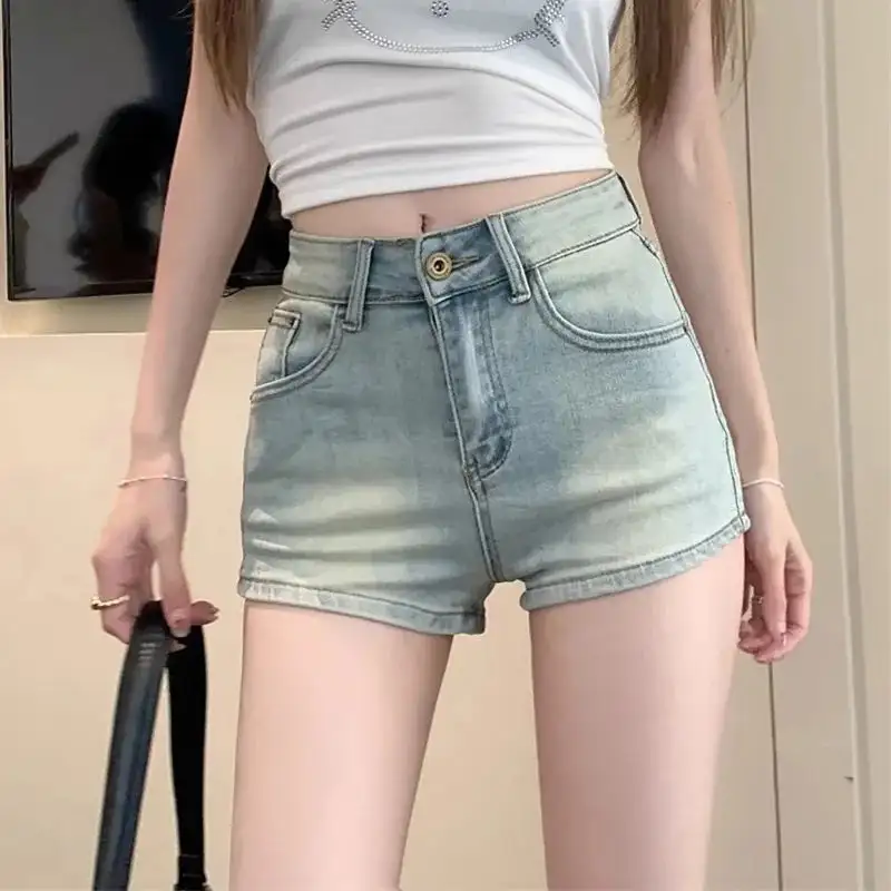 Cropped Jeans Women Skinny Denim Shorts Women Blue Low Rise Elastic Comfort