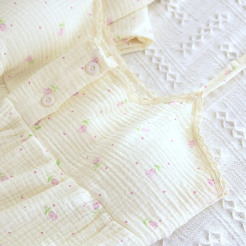 Pure Cotton 3 Pieces Set Home Suit Sleepwear Women's Pajamas Pyjamas Spring Summer Floral Nightwear For Women Loungewear