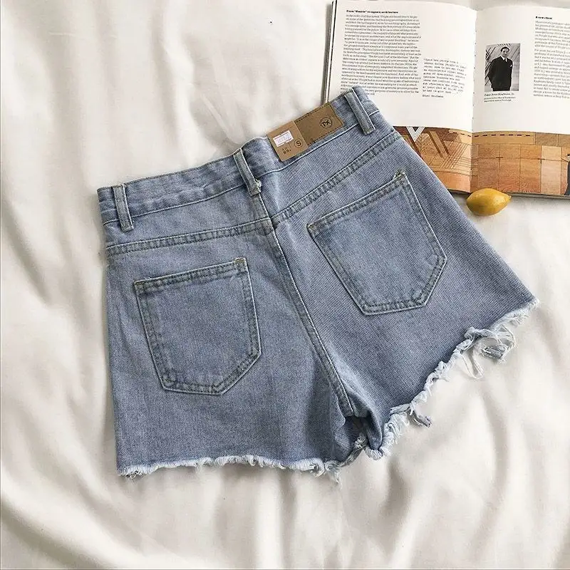 Denim Shorts Women Summer Fashion Casual High Waist Ripped Jeans Pocket Tassels