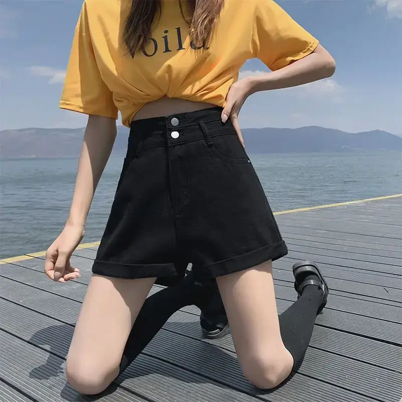Loose Denim Shorts For Women With Elastic Waist Pocket