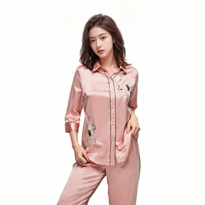 Pure Silk Women's 100% Mulberry Silk Embroidered M...