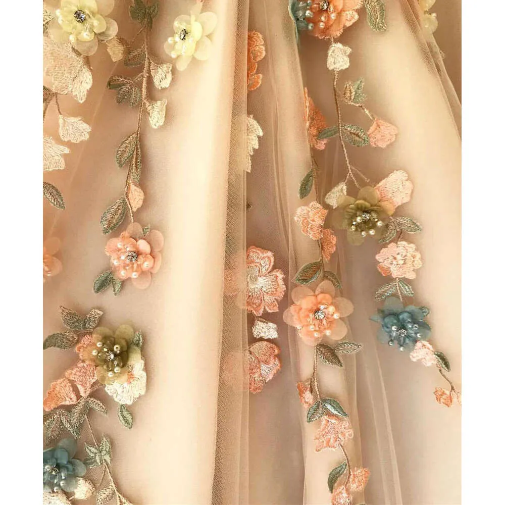 One Shoulder Soft Tulle Evening Dress Women A Line Party Prom Gown High Split Flower Applique Sleeveless
