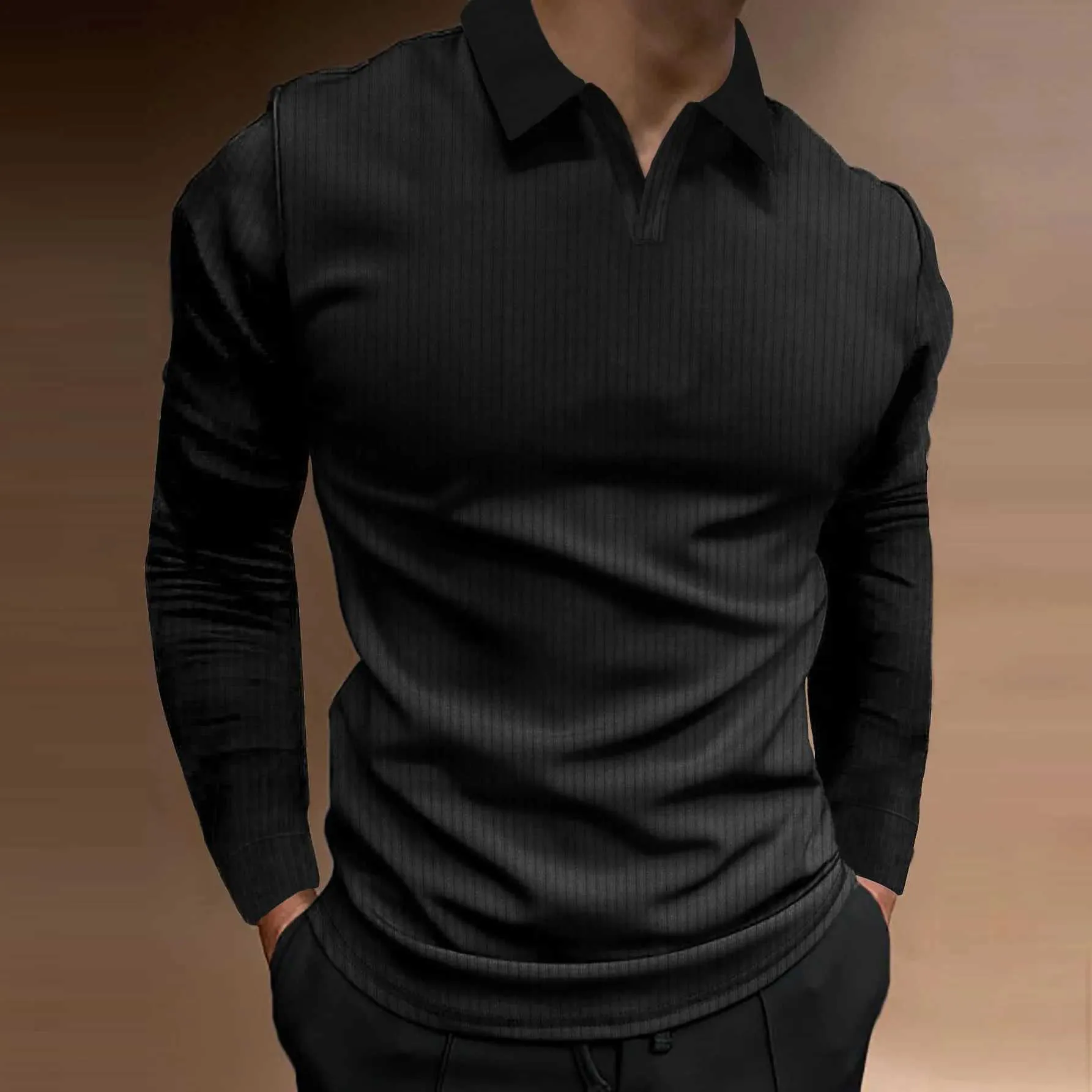 Men's Autumn Long Sleeve Polo Shirt Business Casua...