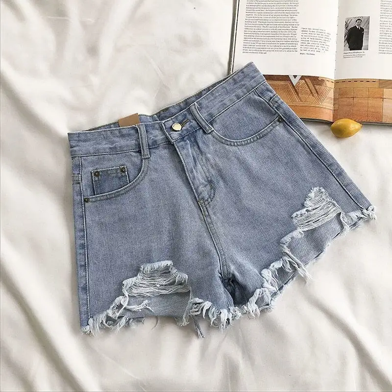 Denim Shorts Women Summer Fashion Casual High Waist Ripped Jeans Pocket Tassels