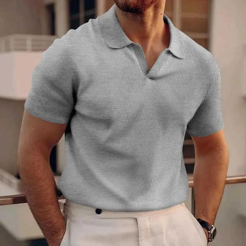 Men's Summer Polo Shirt Short Sleeve Waffle Knit H...