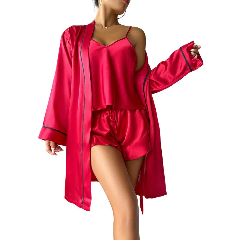 Ice Silk Pajamas Women's Suspender Shorts Nightgow...