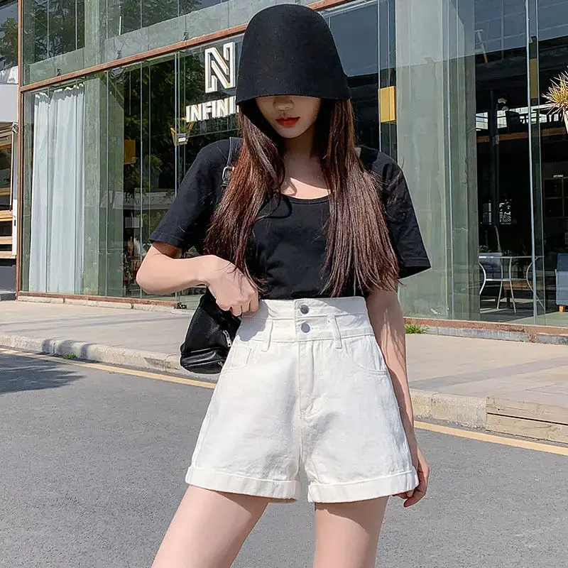 Loose Denim Shorts For Women With Elastic Waist Pocket